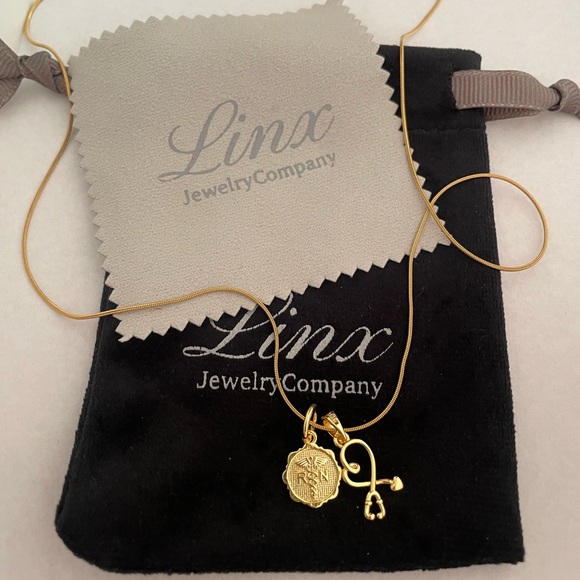 22in Yellow Gold Necklace with Registered Nurse and Stethoscope Charms - Picture 3 of 5